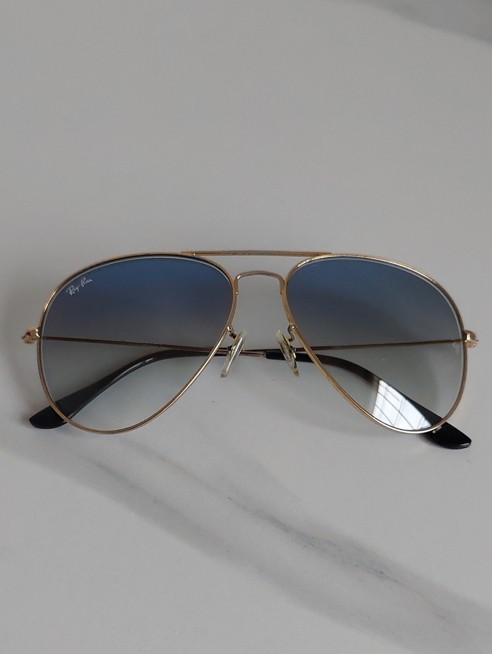 Ray-Ban Gold Aviator Sunglasses with Blue Gradient Lenses